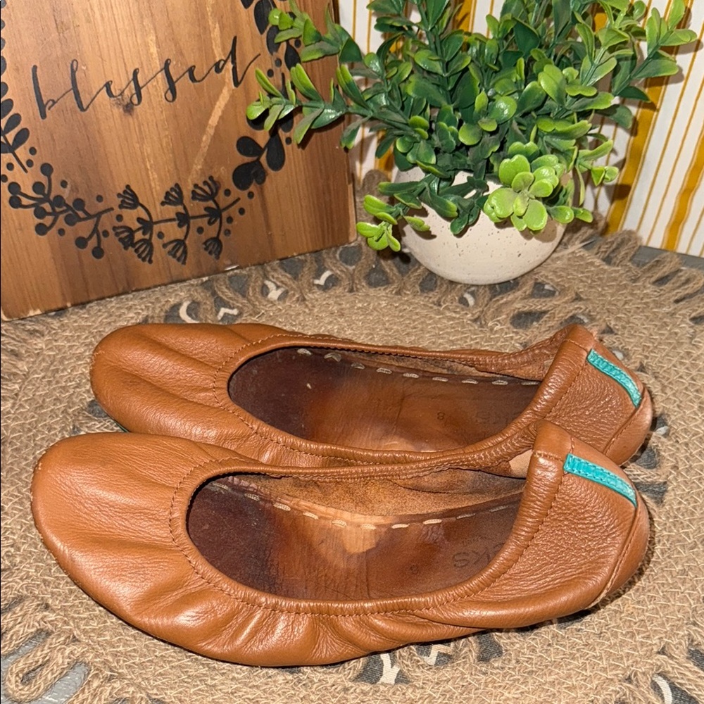 Tieks Brown Leather Ballet Flats with Elastic Detail